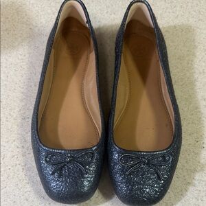 Tory Burch Black Textured Flats with Bow